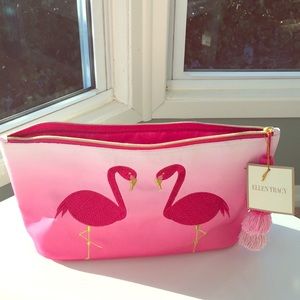 Embroidered Flamingo Accessories Bag
